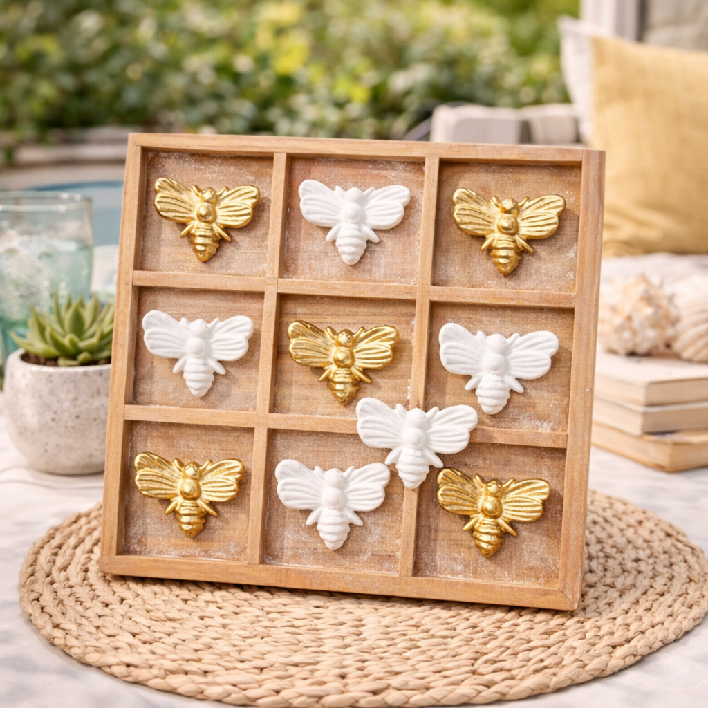 Tic Tac Toe Bees – Decorative Wooden Coffee Table Game