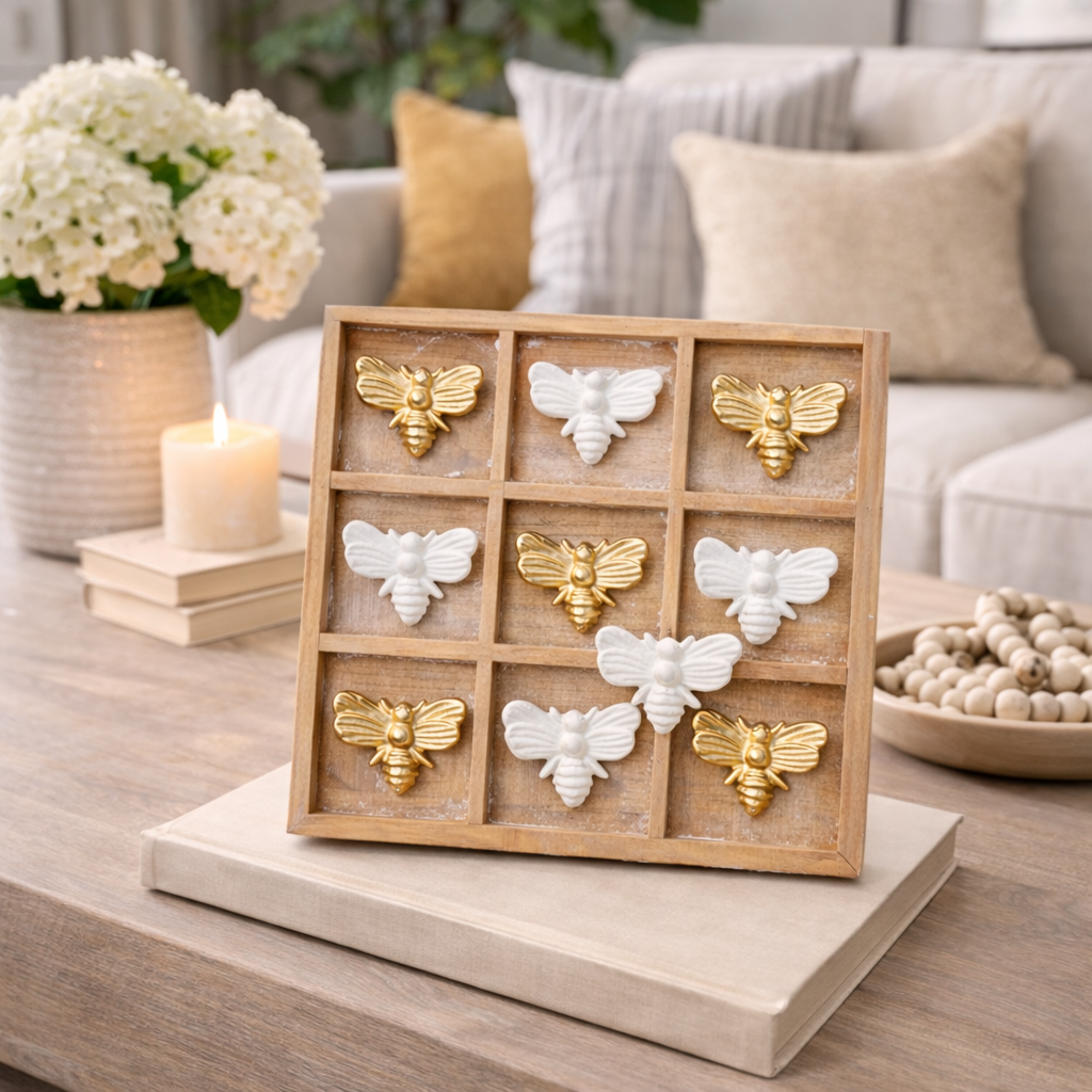 Tic Tac Toe Bees – Decorative Wooden Coffee Table Game