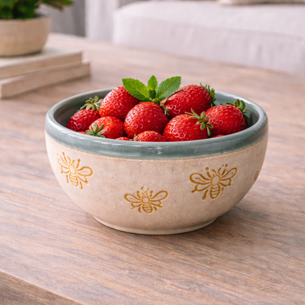 Bee Ceramic Bowl – Variegated Blue Glaze