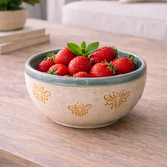 Bee Ceramic Bowl – Variegated Blue Glaze