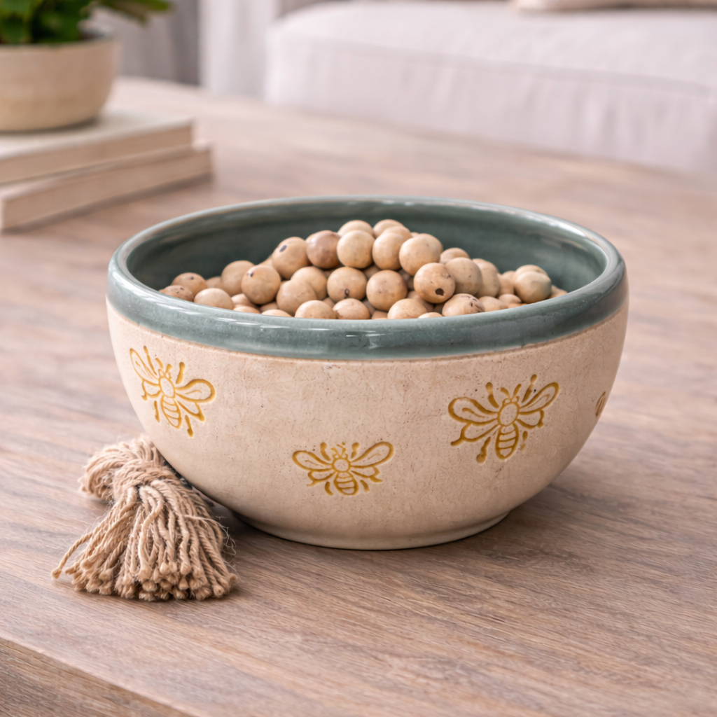 Bee Ceramic Bowl – Variegated Blue Glaze