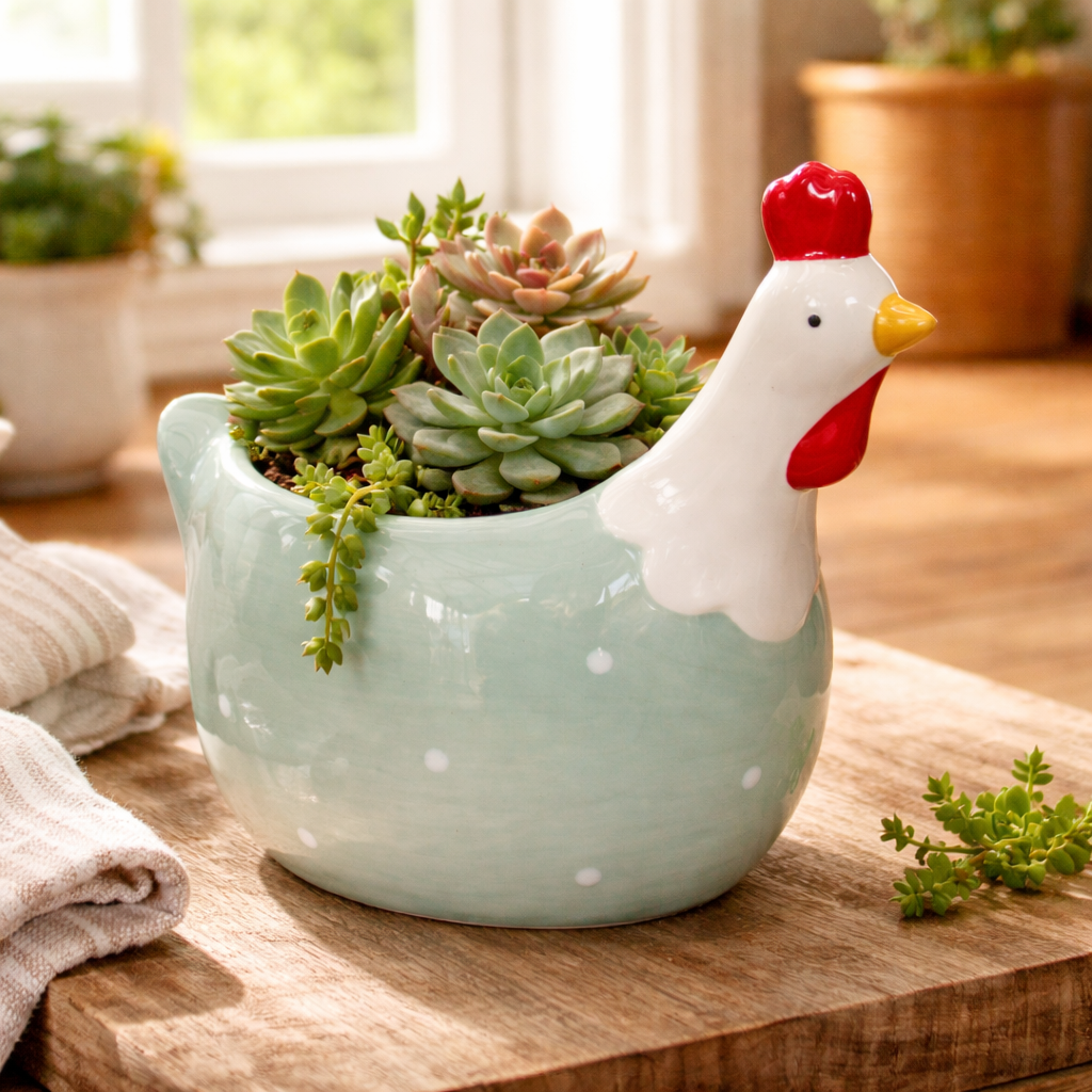 Henrietta the Teal Hen Planter