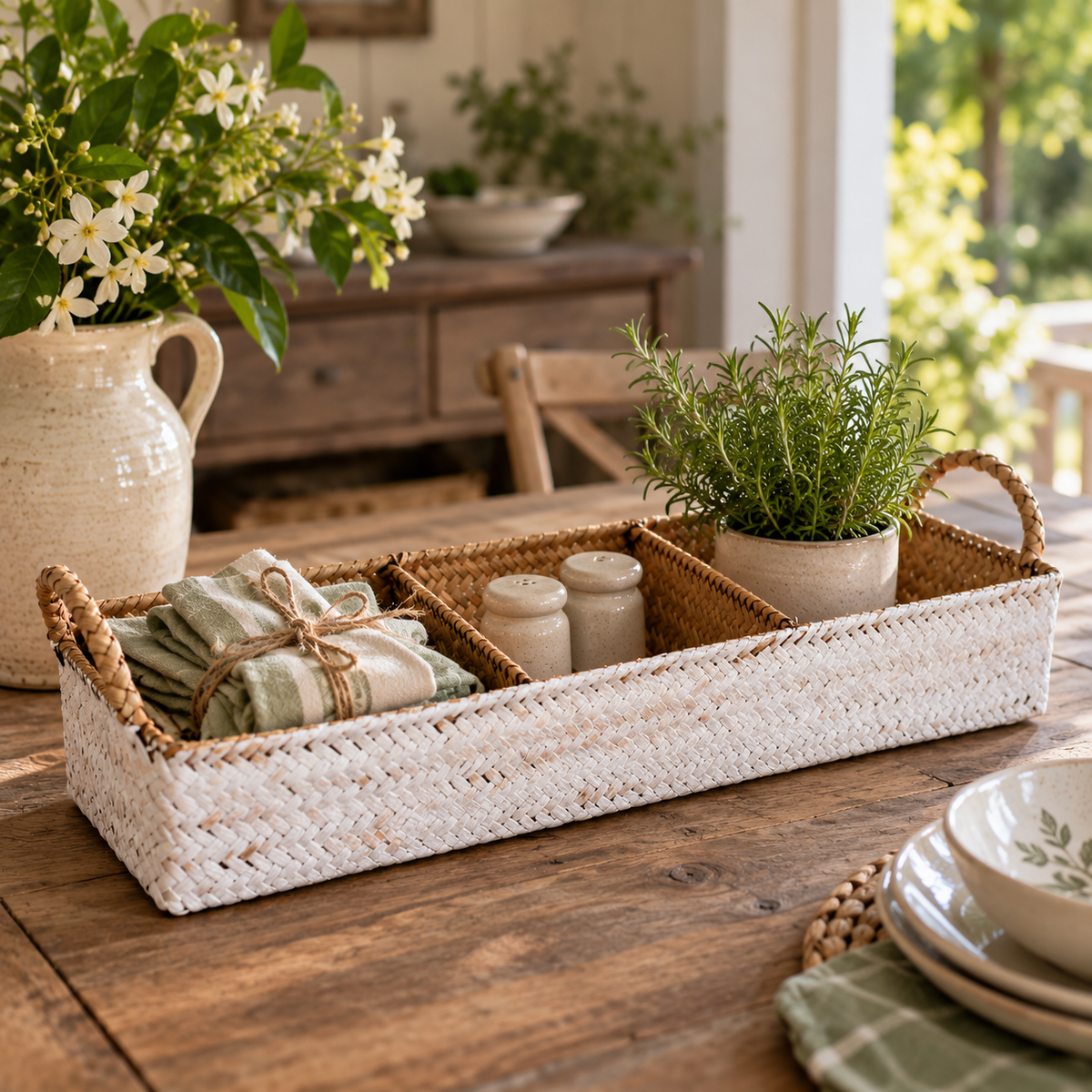 Natural & White Woven Storage Tray | Pre-Order