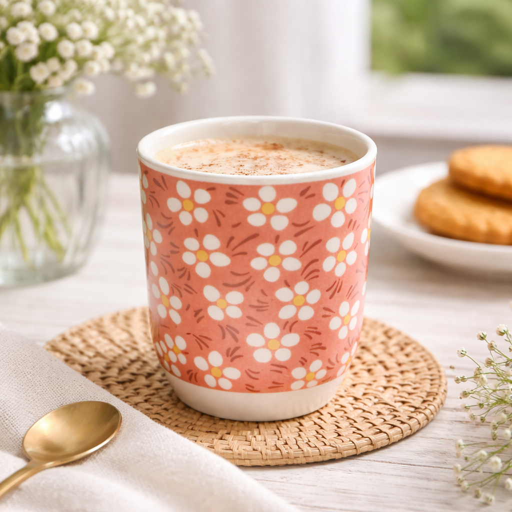 Jappa Tea Cup – Daisy Peach Ceramic Cup