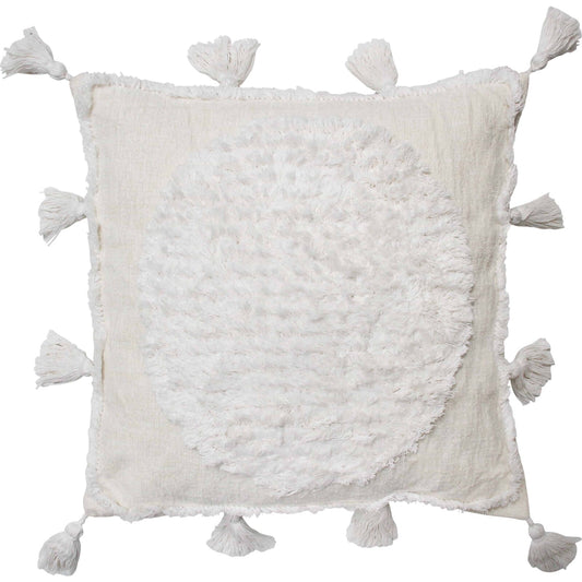 White Circle Cushion with Tassels