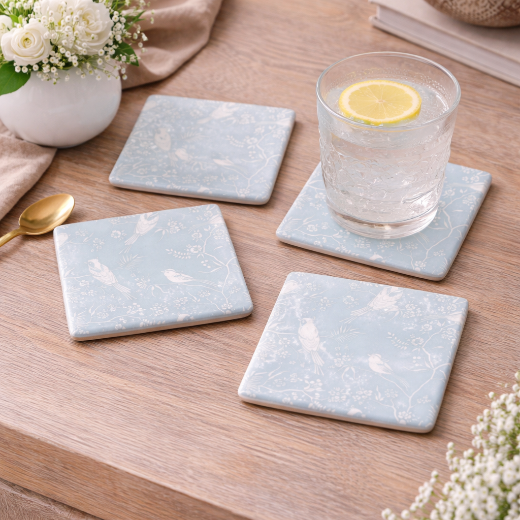Belle Birds Ceramic Coasters – Set of 4