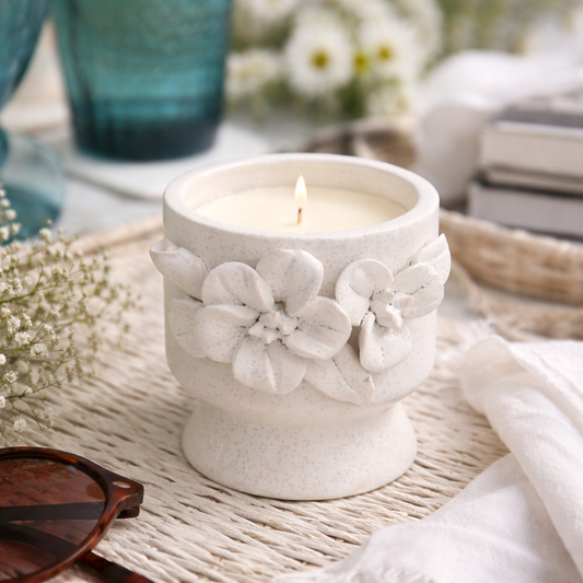 Organic Leaf Rustic White Candle – Stoneware Ceramic