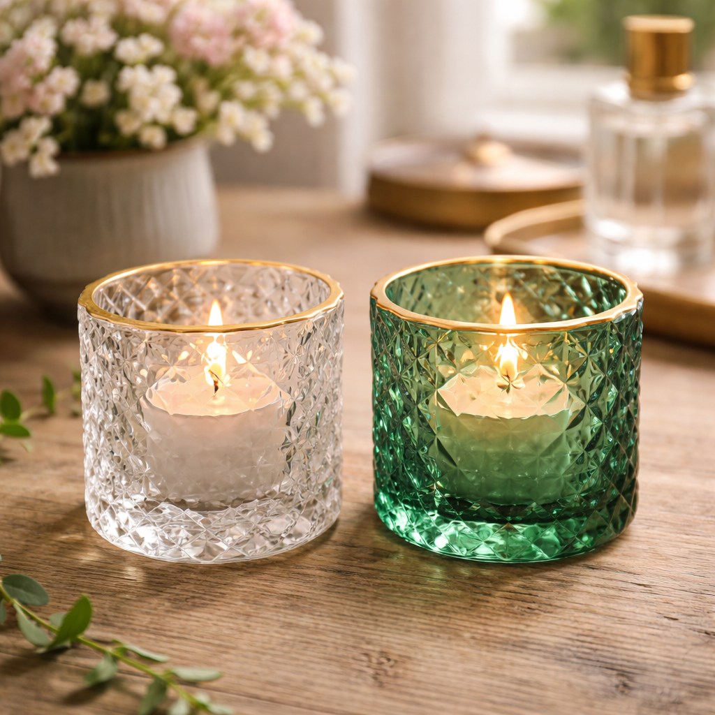 Votive Dime Glass Candle Holder with Gold Rim
