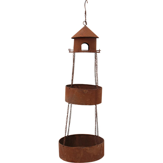 Rustic Metal Planter Hanger with Birdhouse