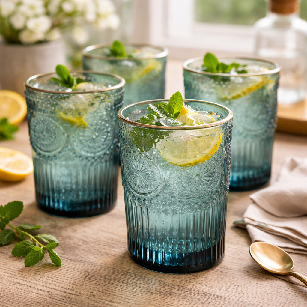 Sapphire Glass Tumblers – Set of 4 Gift Bundle