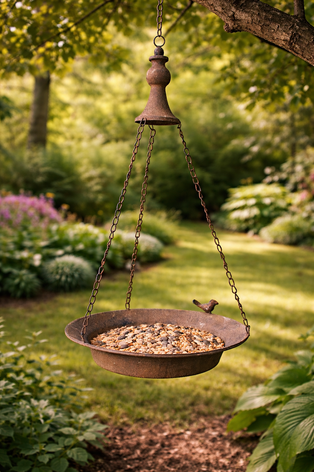 Rustic Metal Bird Feeder with Decorative Bird