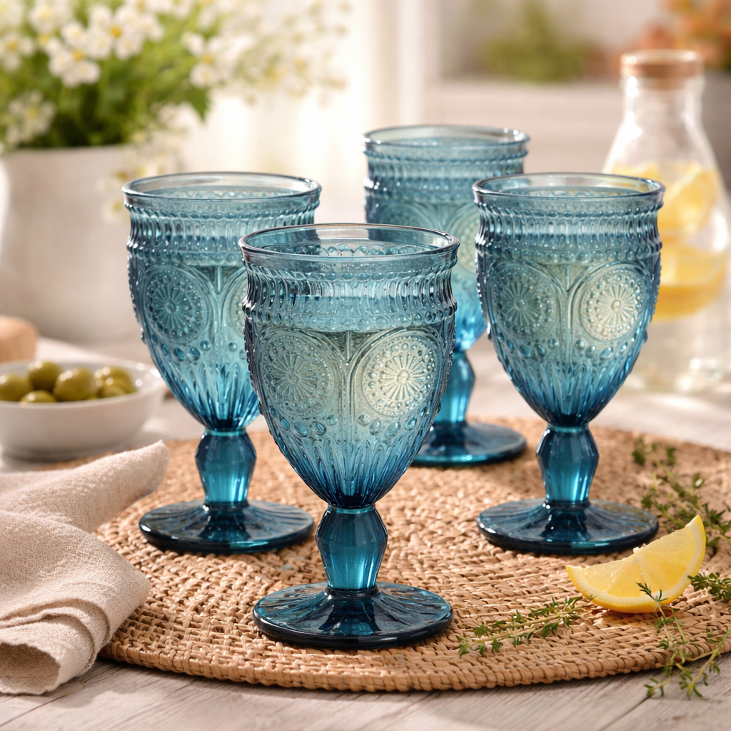 Sapphire Textured Wine Glasses – Set of 4
