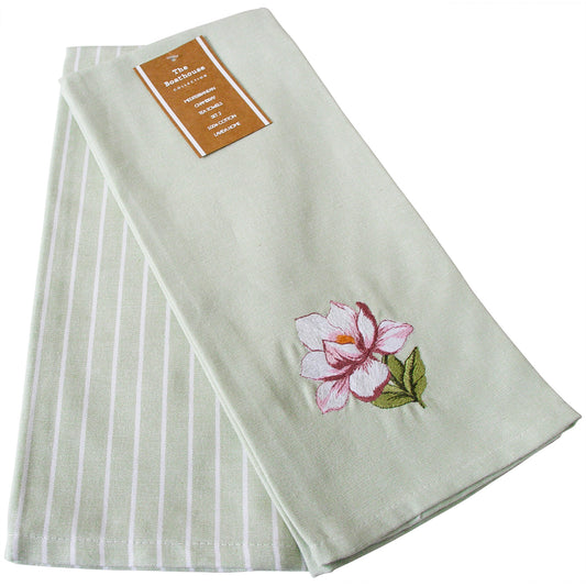 Magnolia Embroidered Cotton Tea Towels – Set of 2 | Pre-Order
