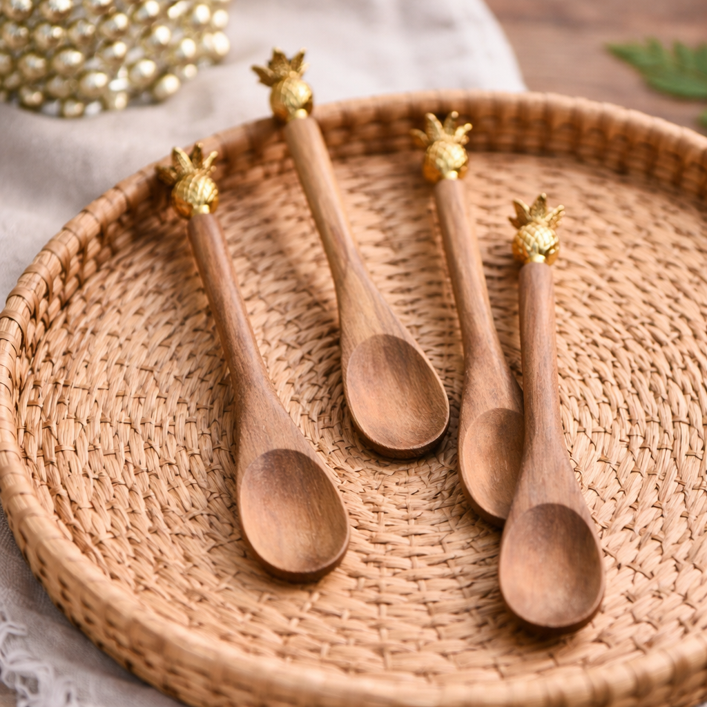 Pineapple Teaspoon – Acacia Wood & Gold Metal